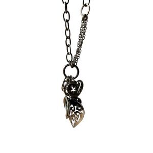 Silver Tone Multi Heart Charm Pendant Necklace Layered Chain Women Fashion